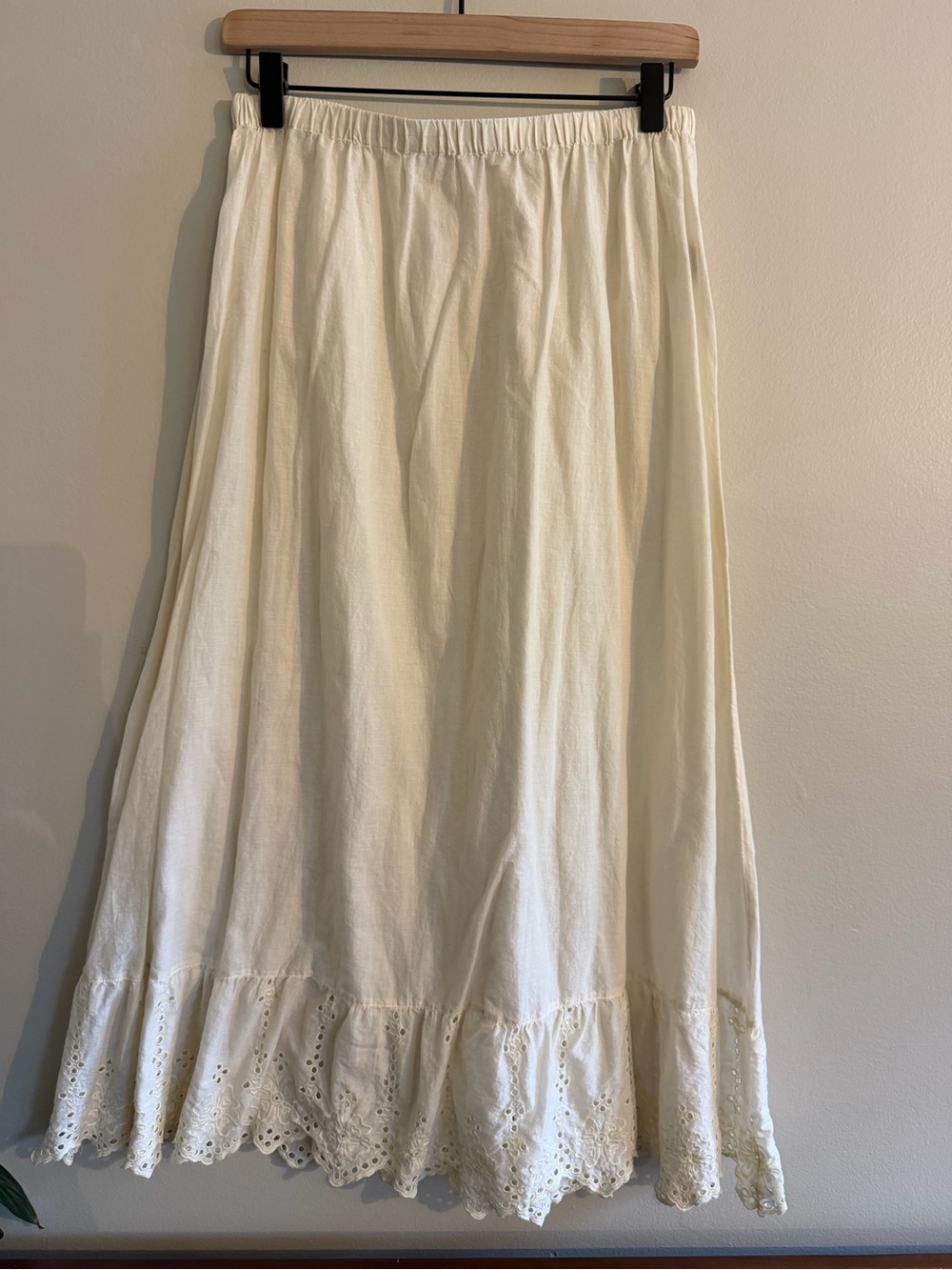 Gudrun Sjoden Organic Cotton Eyelet Ruffle Midi Skirt M Lagenlook Cottagecore⁠